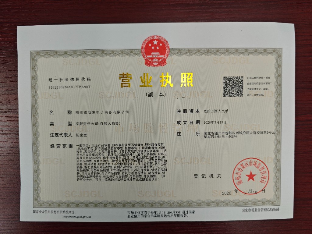 随州市戏束电子商务有限公司营业执照